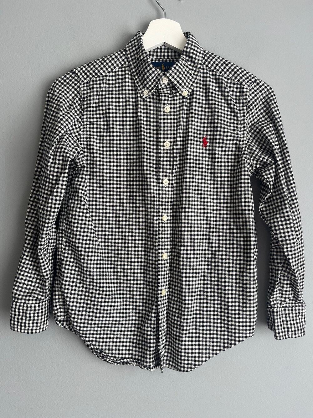 Ralph Lauren Kids M 10-12 Black White Gingham Check Button Down Shirt Preppy